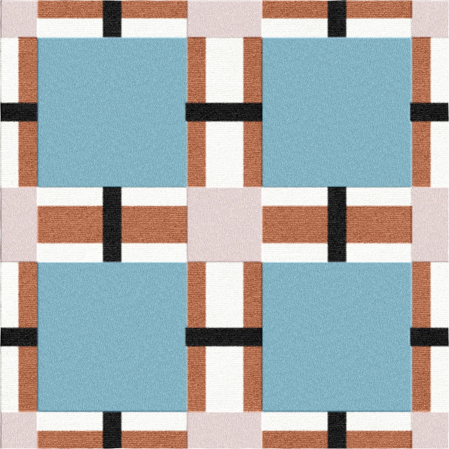 Blue Grid Geometric Rug – Hand-Tufted Wool Carpet with Rust & White Accents | Modern Checkered Pattern
