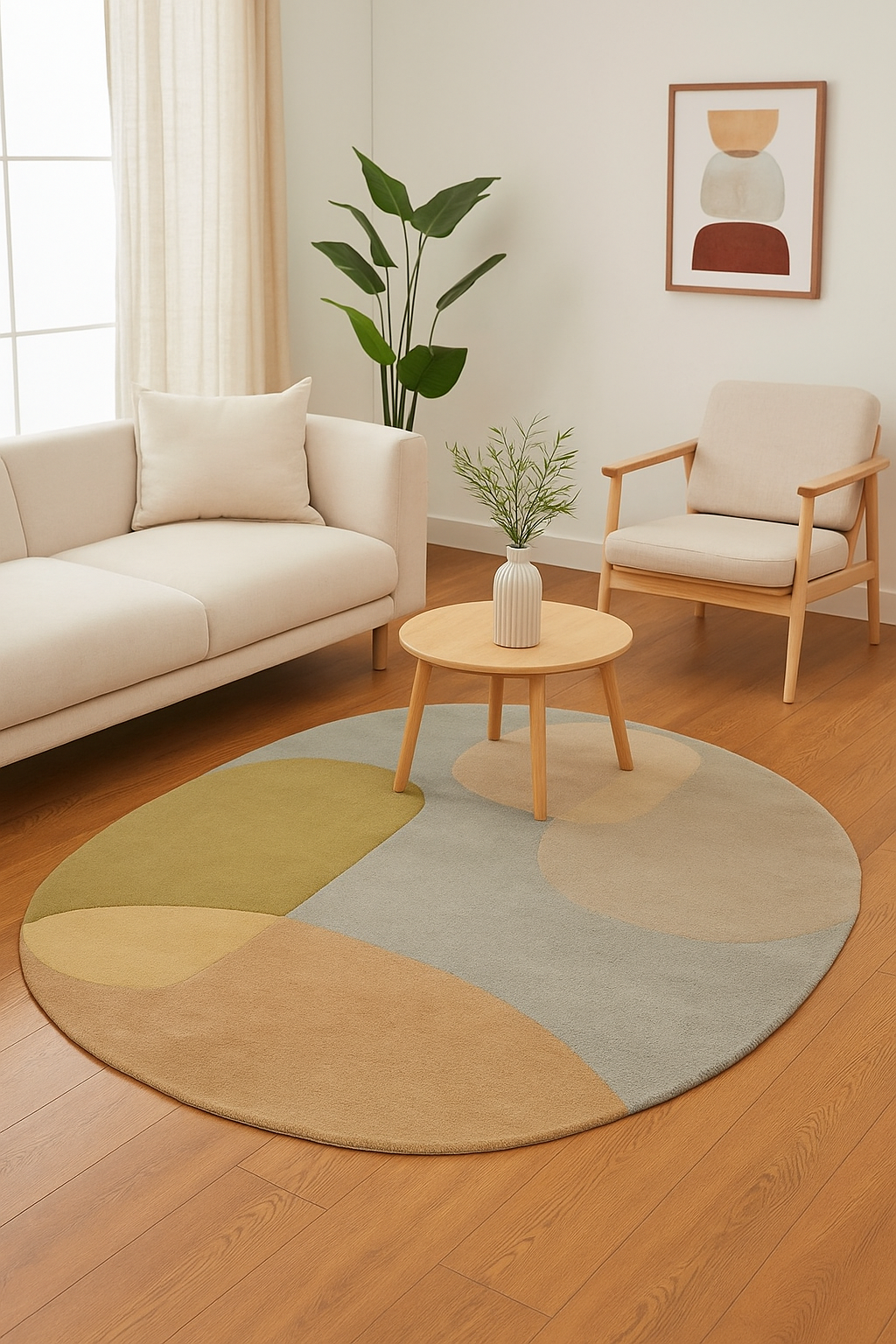 Modern Abstract Tufted Wool Rug Organic Oval Design