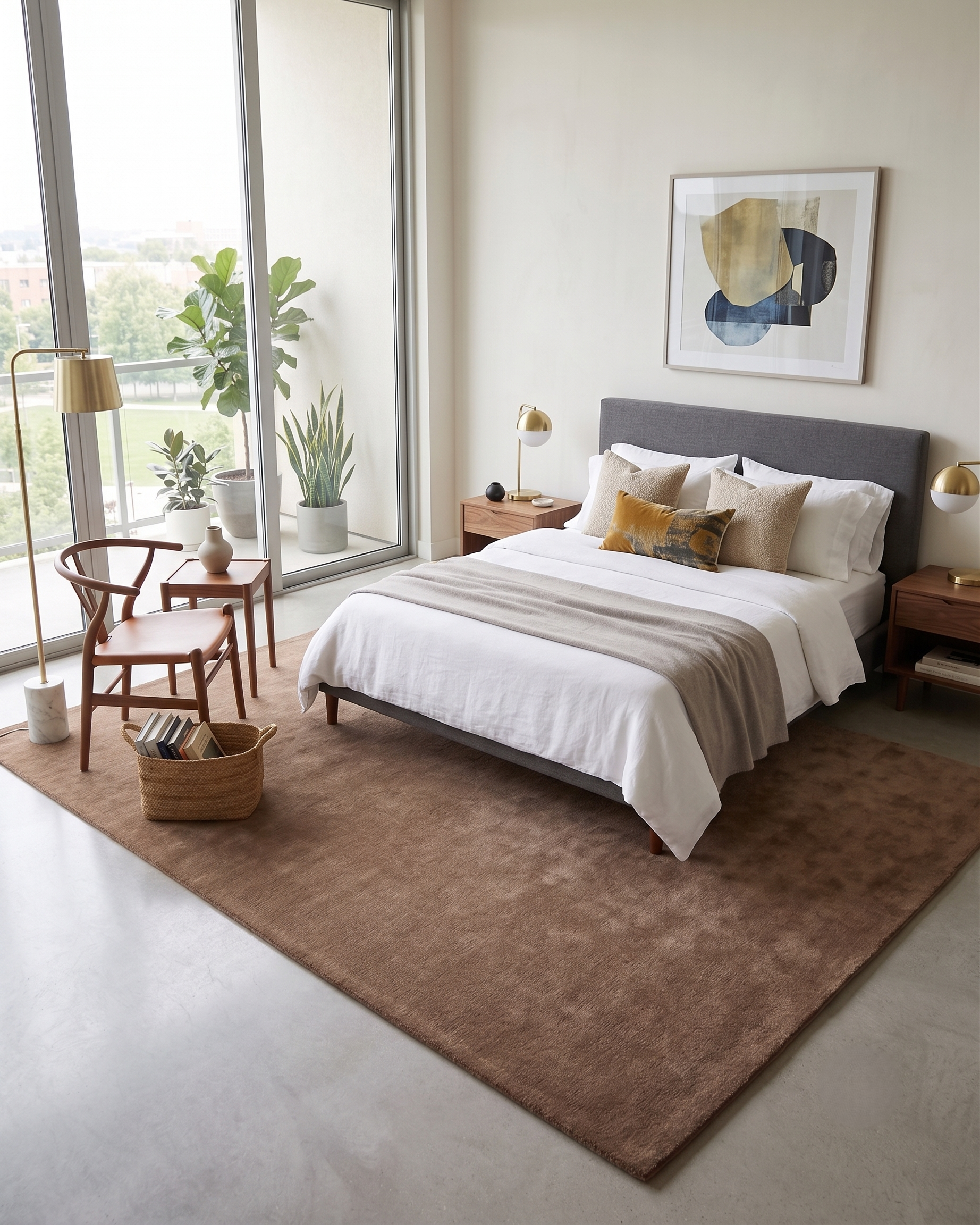 Handwoven Solid Chestnut Brown Wool Area Rug