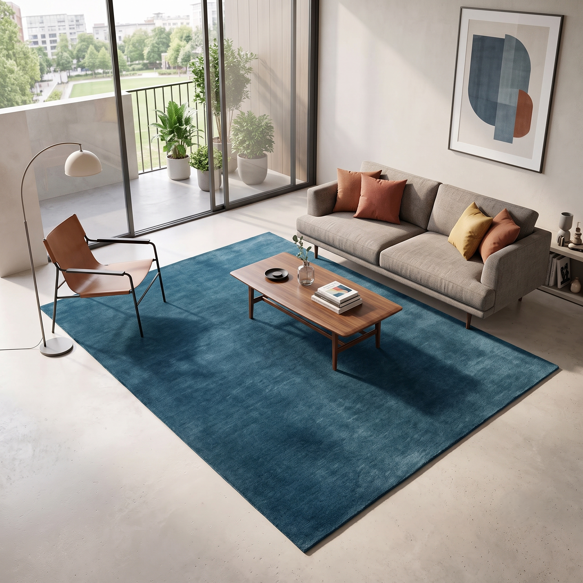Handwoven Deep Blue Wool Area Rug