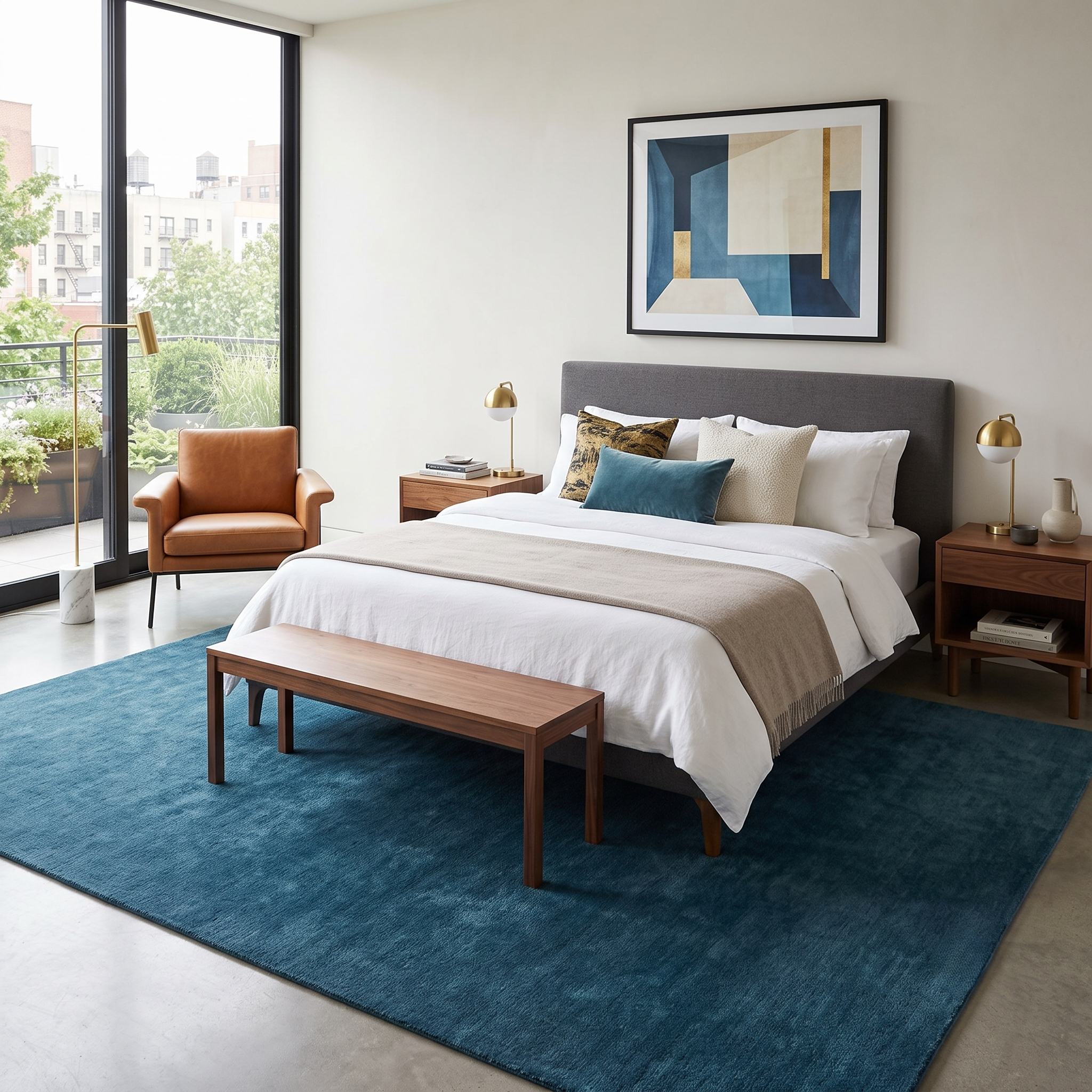 Handwoven Deep Blue Wool Area Rug