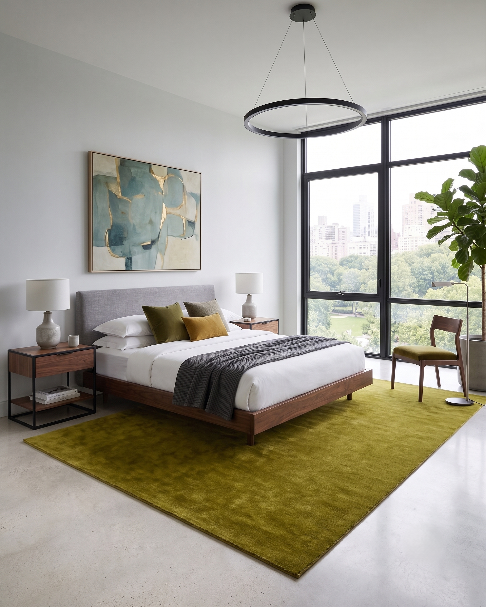 Handwoven Solid Milano Green Wool Rug