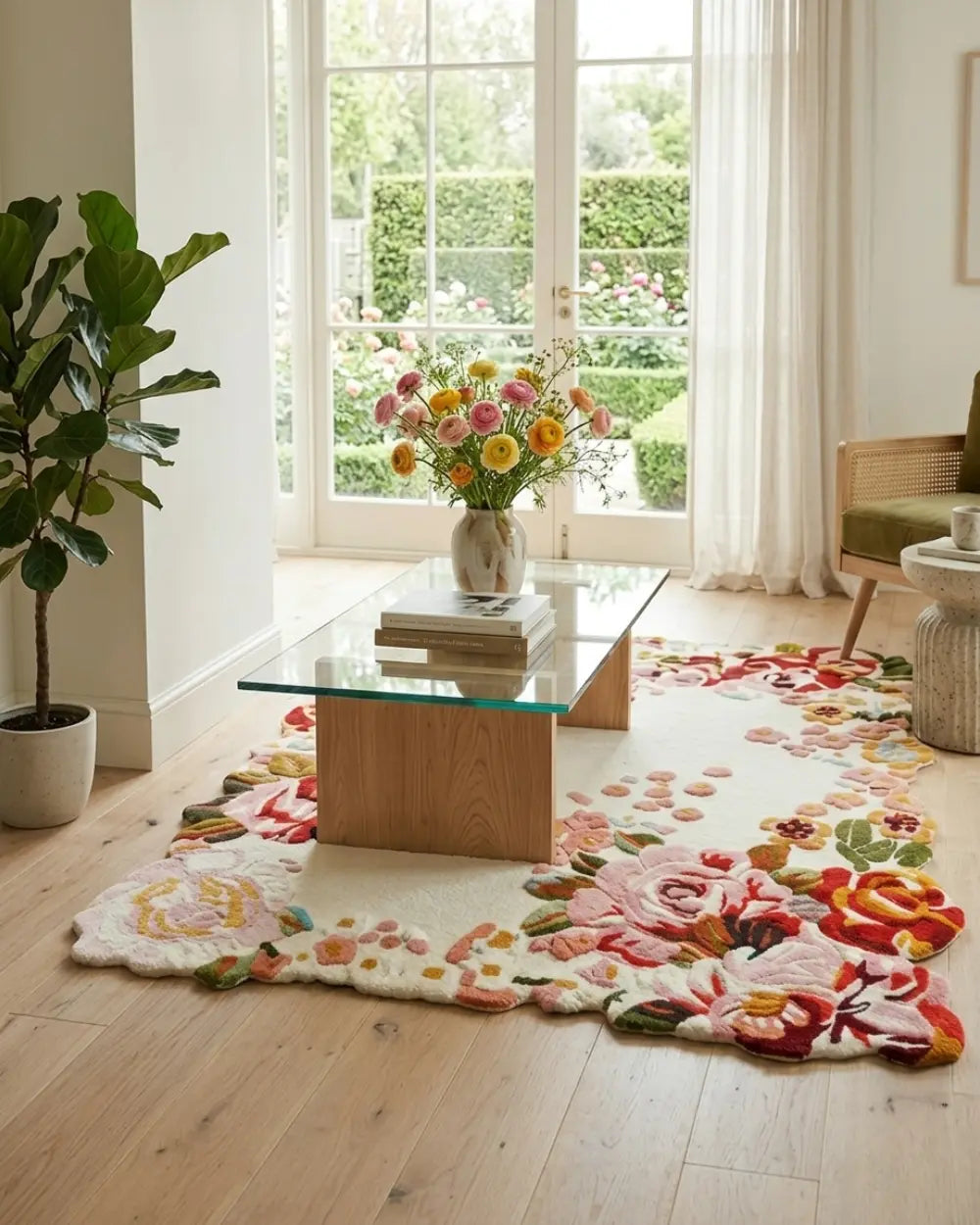 Hand-Tufted New Zealand Wool Rug | 3D Pink Rose Floral