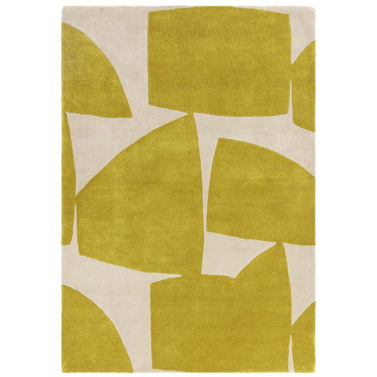 Modern Abstract Hand-Tufted Wool Rug – Beige & Mustard Yellow