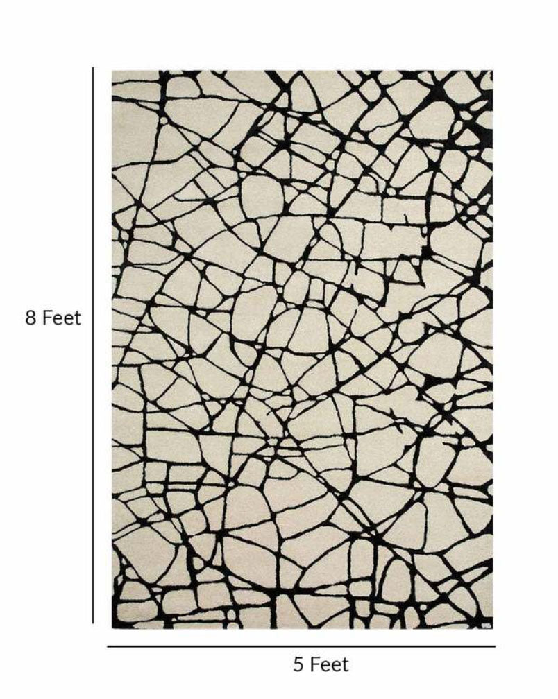 Abstract Black & White Rug – Modern Cracked Line Design | Hand-Tufted Wool Carpet
