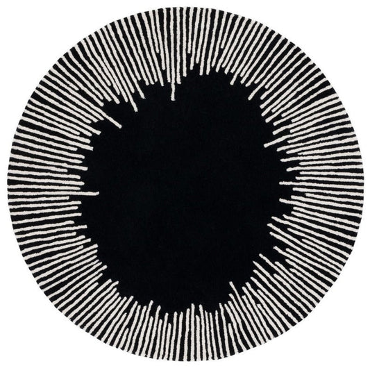 Black Sunburst Round Rug – Hand-Tufted Wool | Bold Modern Accent