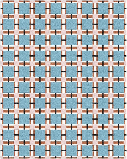 Blue Grid Geometric Rug – Hand-Tufted Wool Carpet with Rust & White Accents | Modern Checkered Pattern