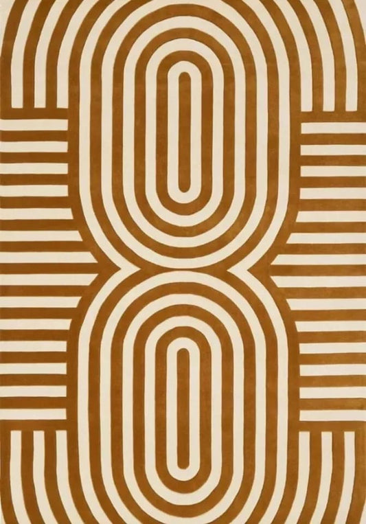 Modern Brown & Beige Hand-Tufted Wool Rug – Geometric Retro Pattern