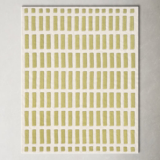 Hand-Tufted Wool Rug – Grid Pattern in Olive Green and Ivory