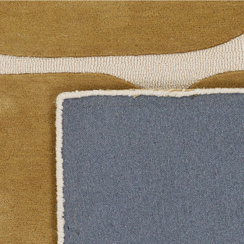 Modern Hand-Tufted Wool Rug – Geometric Oval Pattern in Mustard & Cream