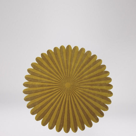 Sunburst Petal-Edge Round Rug – Hand-Tufted Mustard Yellow Wool Carpet