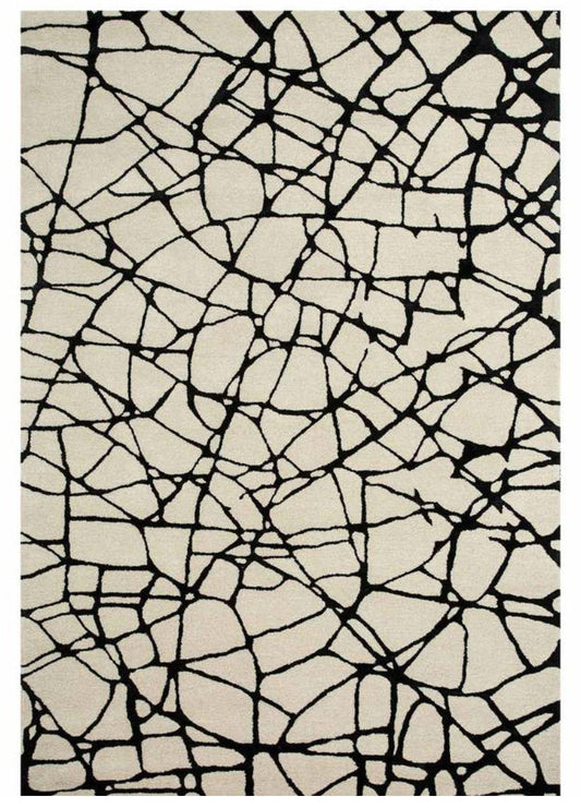 Abstract Black & White Rug – Modern Cracked Line Design | Hand-Tufted Wool Carpet