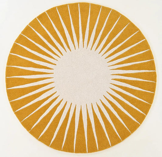 Mustard Yellow Sunburst Round Rug – Hand-Tufted Wool | Warm Modern Accent