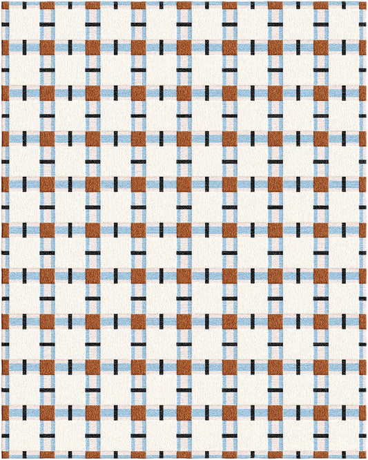 Checkered Hand-Tufted Wool Rug – Ivory, Rust & Blue | Modern Grid Design by DeKnots