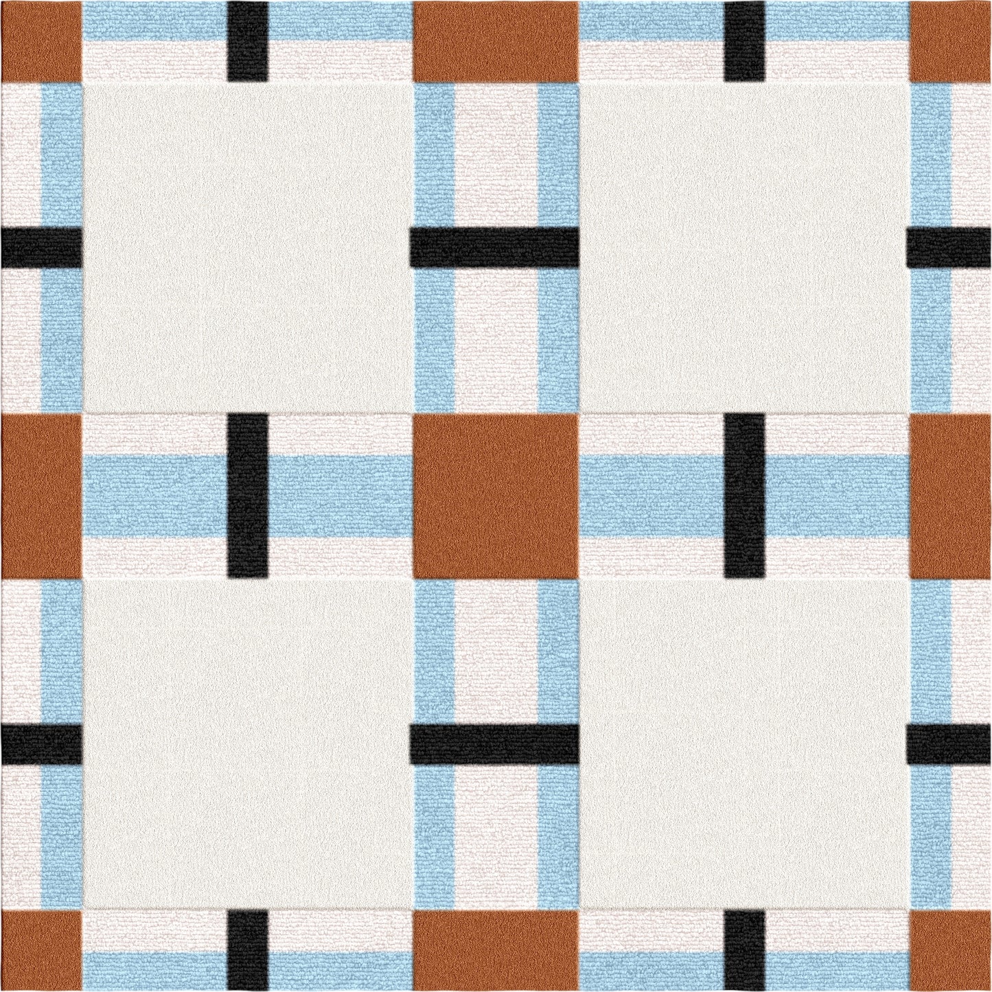 Checkered Hand-Tufted Wool Rug – Ivory, Rust & Blue | Modern Grid Design by DeKnots