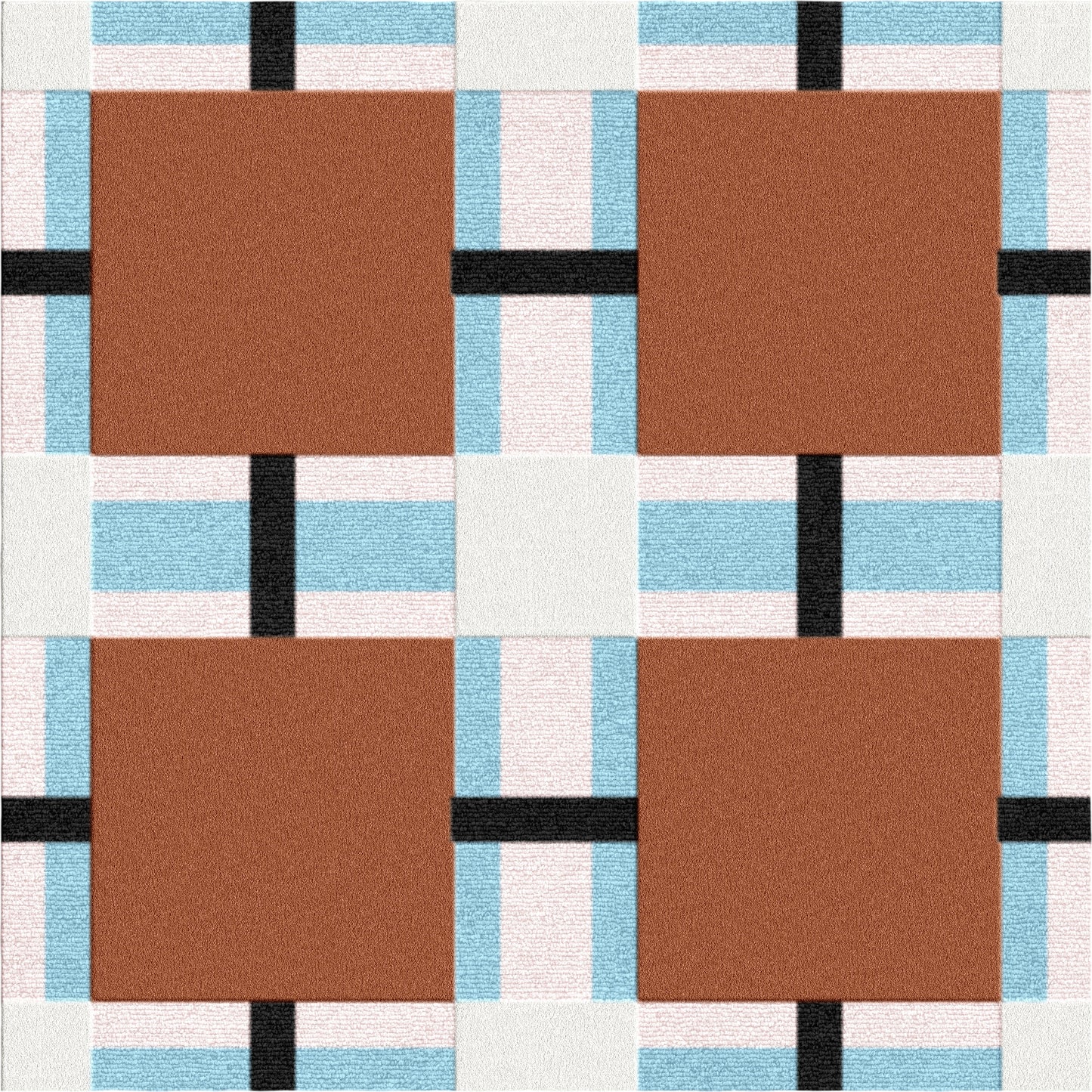 Modern Grid Pattern Rug – Rust Brown & Sky Blue Checker Design | Hand-Tufted Wool Carpet