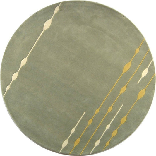 Minimalist Hand-Tufted Round Wool Rug – Sage Green with Abstract Line Design