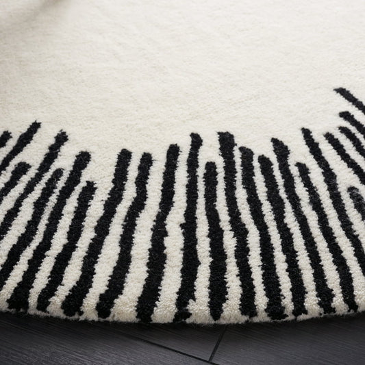Sunburst Round Rug – Hand-Tufted Wool in Black & White | Modern Minimalist Design