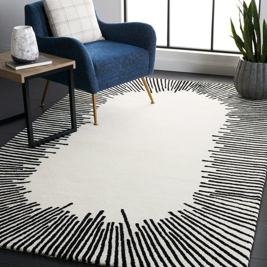 Hand-Tufted Modern Rug – Black & White Radiant Design