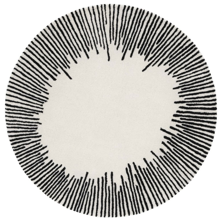Sunburst Round Rug – Hand-Tufted Wool in Black & White | Modern Minimalist Design