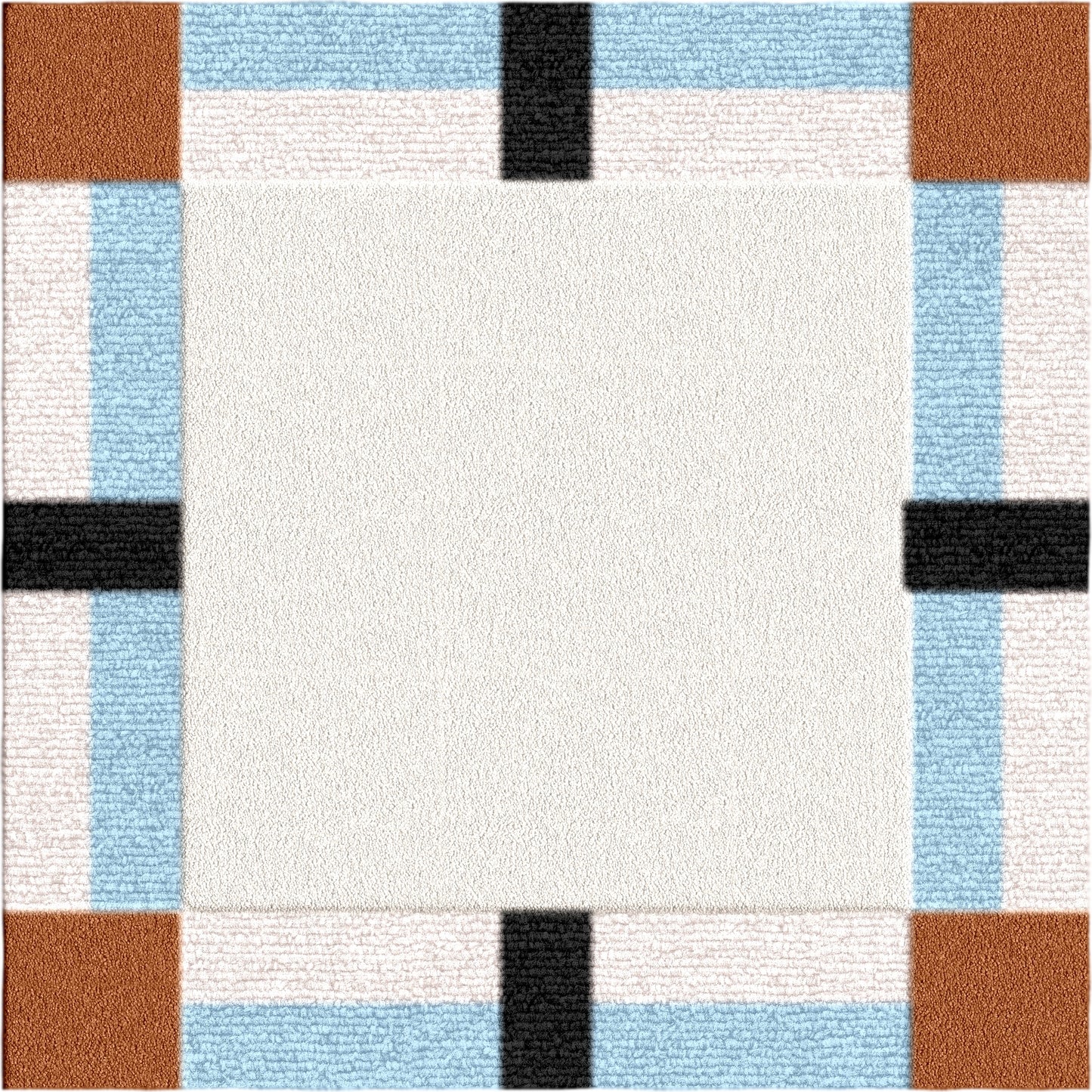 Checkered Hand-Tufted Wool Rug – Ivory, Rust & Blue | Modern Grid Design by DeKnots