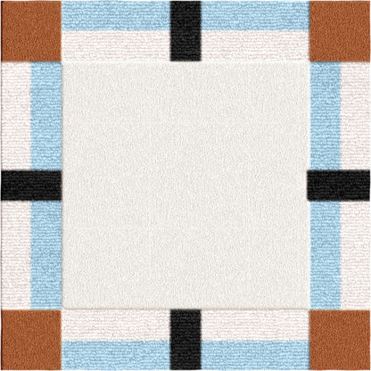 Checkered Hand-Tufted Wool Rug – Ivory, Rust & Blue | Modern Grid Design by DeKnots