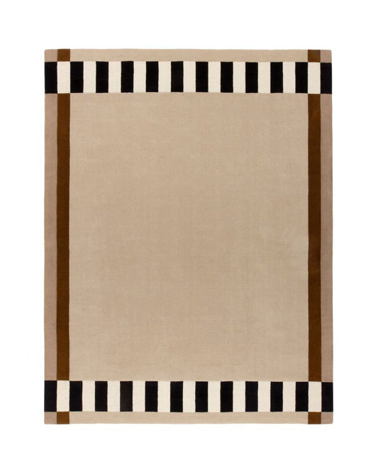 Hand-Tufted Wool Rug – Beige Body with Checkerboard Border