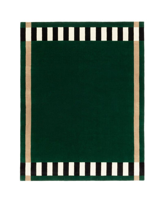 Hand-Tufted Wool Rug – Green Center with Striped Border