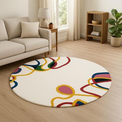 Modern Art-Inspired Round Rug – Hand-Tufted Minimalist Wool Carpet (Made to Order | 3ft–9ft)