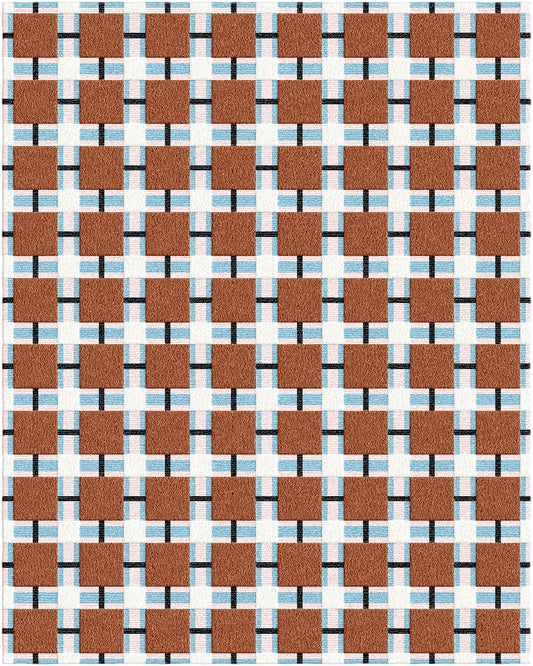 Modern Grid Pattern Rug – Rust Brown & Sky Blue Checker Design | Hand-Tufted Wool Carpet