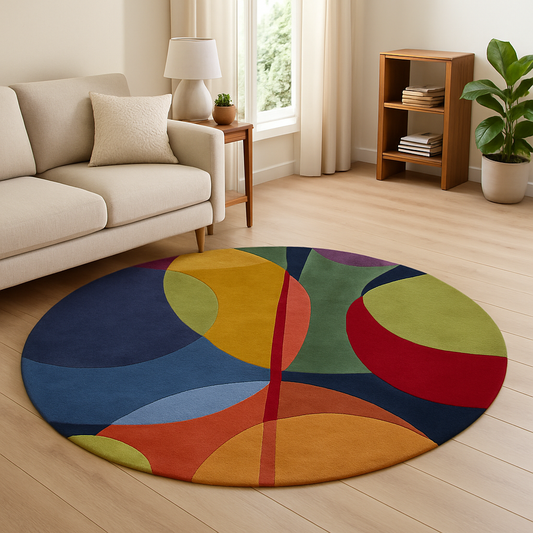 Modern Abstract Round Rug – Hand-Tufted Wool Carpet (Made to Order | 3ft–9ft)