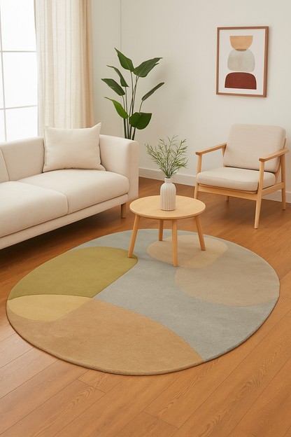 Modern Abstract Tufted Wool Rug Organic Oval Design
