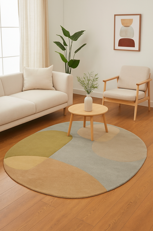 Modern Abstract Hand-Tufted Wool Rug – Organic Oval Design | Customizable Sizes