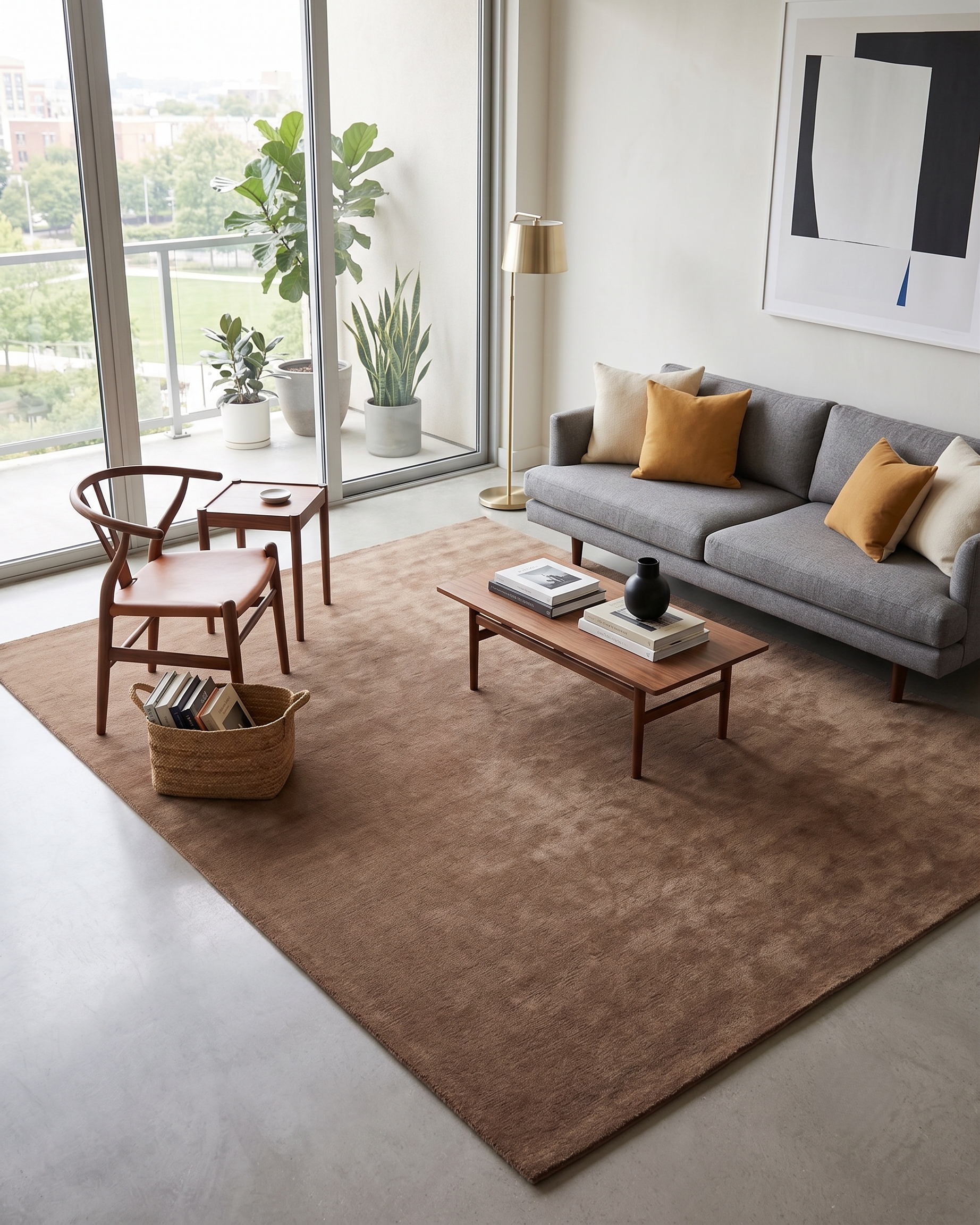 Handwoven Solid Chestnut Brown Wool Area Rug