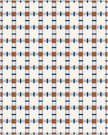 Checkered Hand-Tufted Wool Rug – Ivory, Rust & Blue | Modern Grid Design by DeKnots