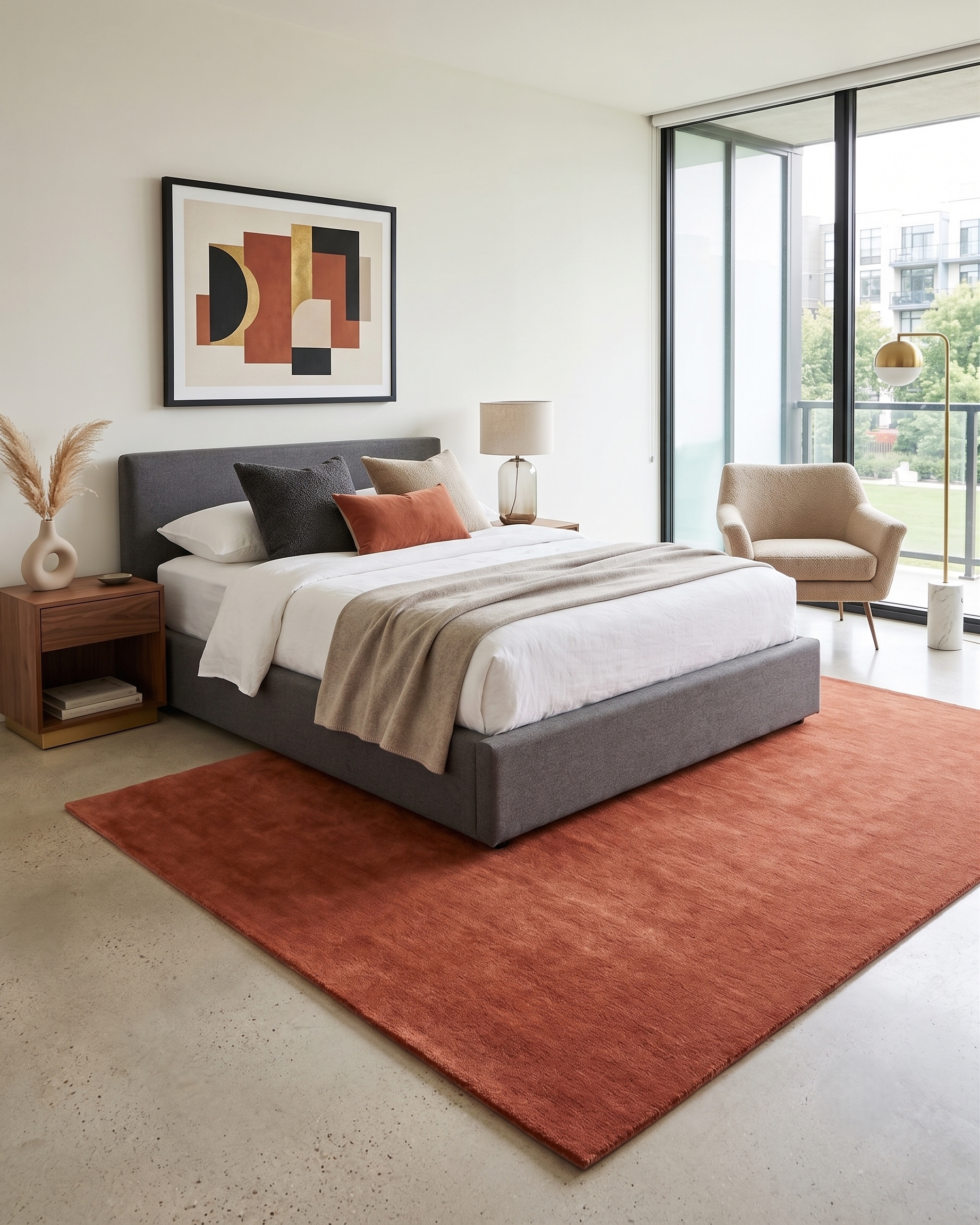 Hand Woven Modern Solid Brick Red Wool Area Rug - Rust & Terracotta