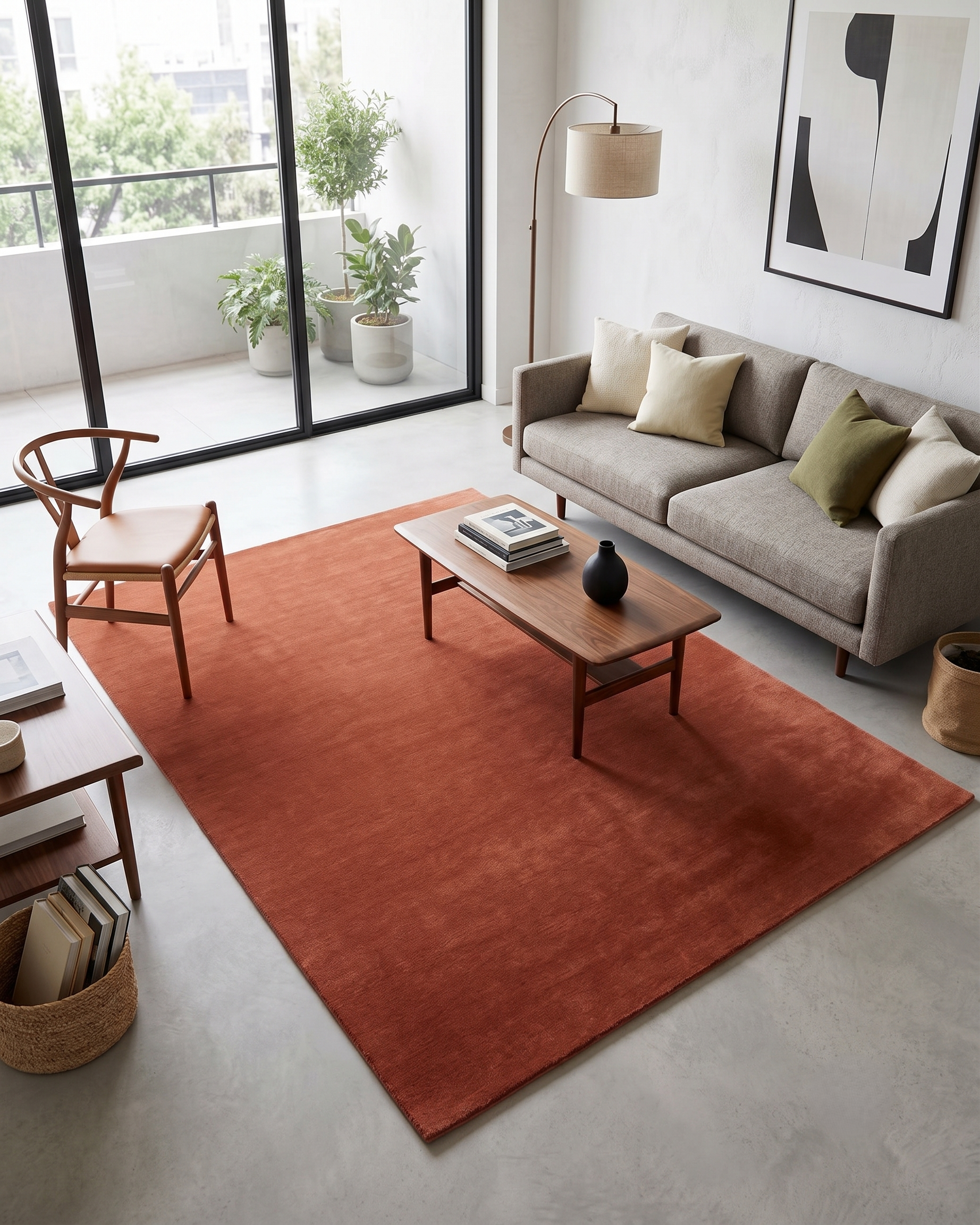Hand Woven Modern Solid Brick Red Wool Area Rug - Rust & Terracotta