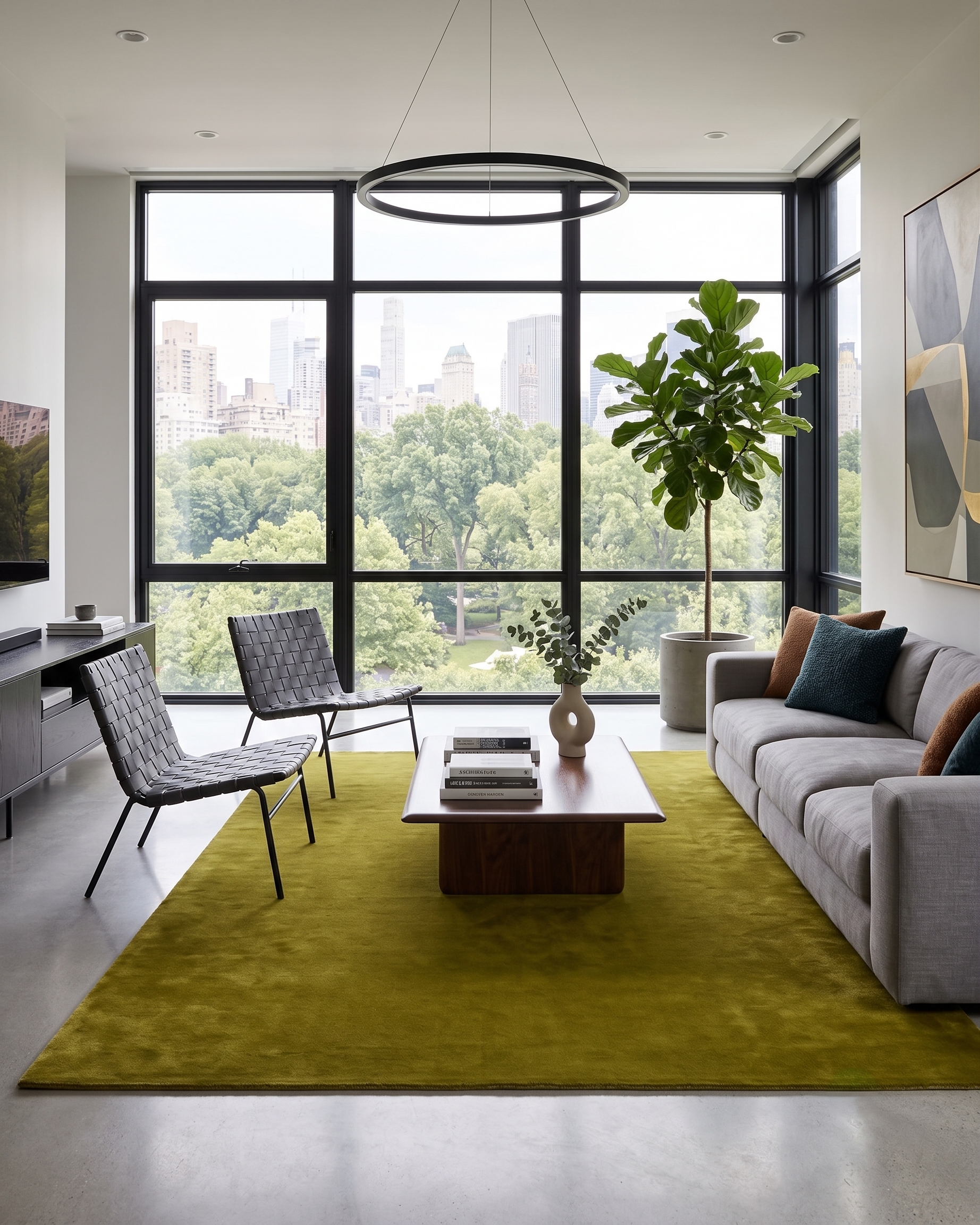 Handwoven Solid Milano Green Wool Rug