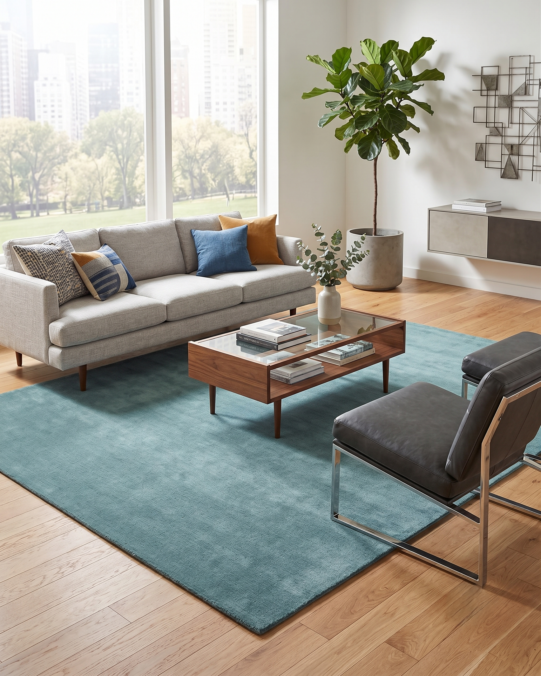 Handwoven Pale Green Wool Rug