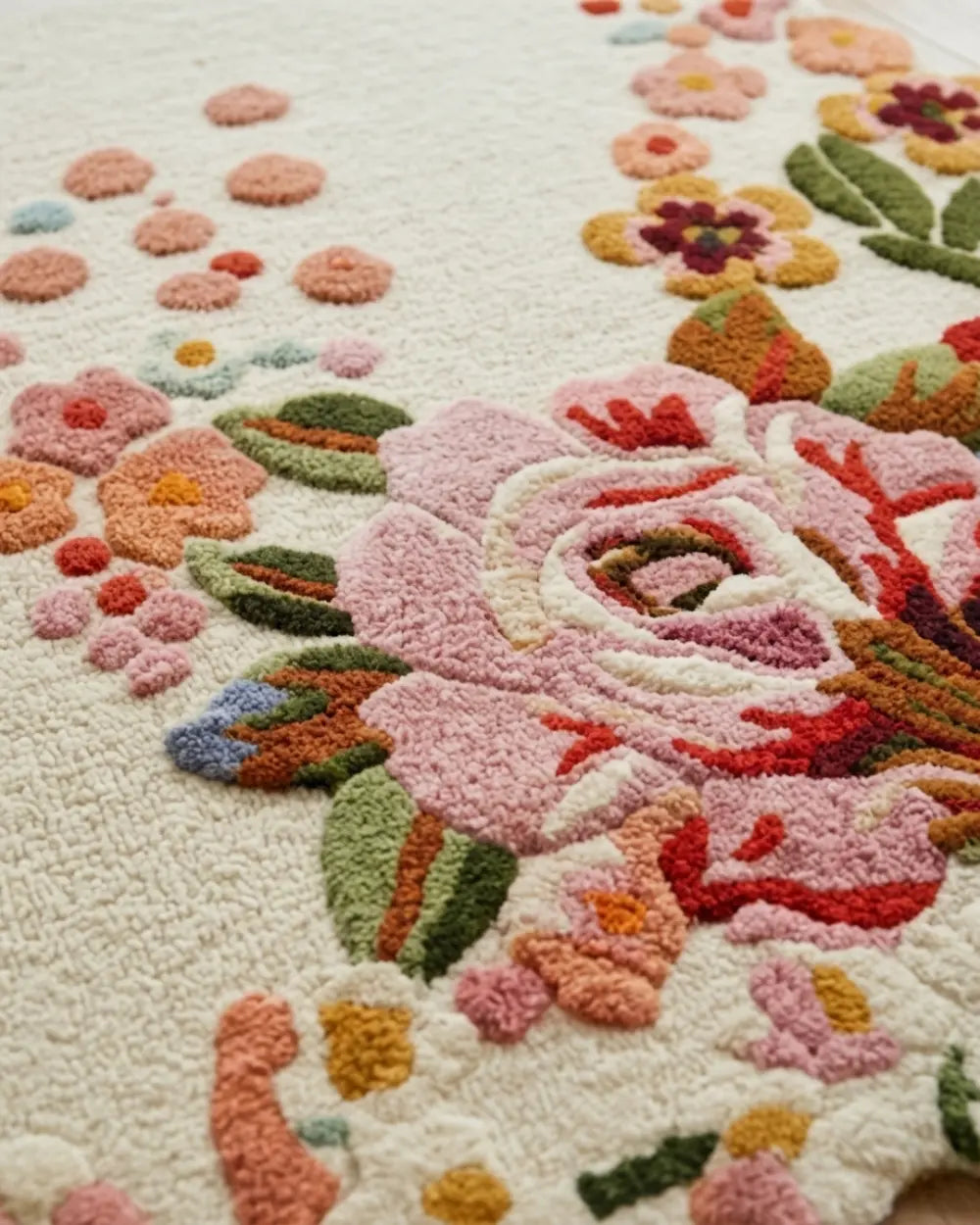 Artisan Hand-Tufted Wool Floral Rug – Pink Rose Statement Piece