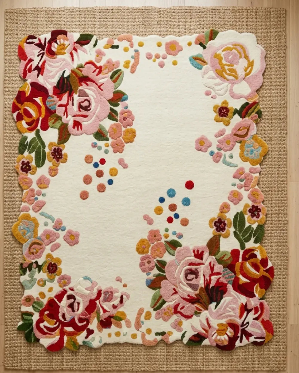 Artisan Hand-Tufted Wool Floral Rug – Pink Rose Statement Piece