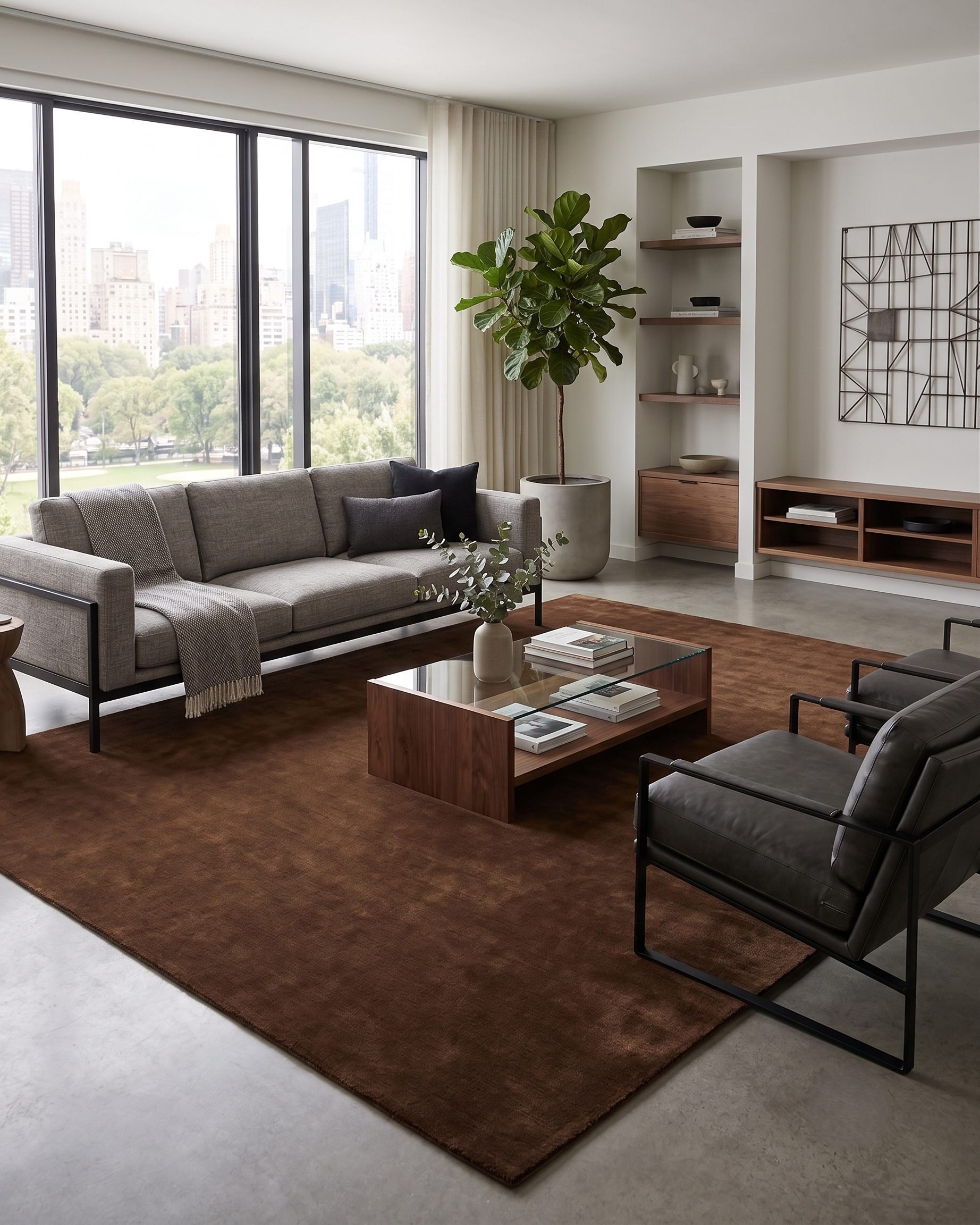 Handwoven Walnut Brown Wool Rug