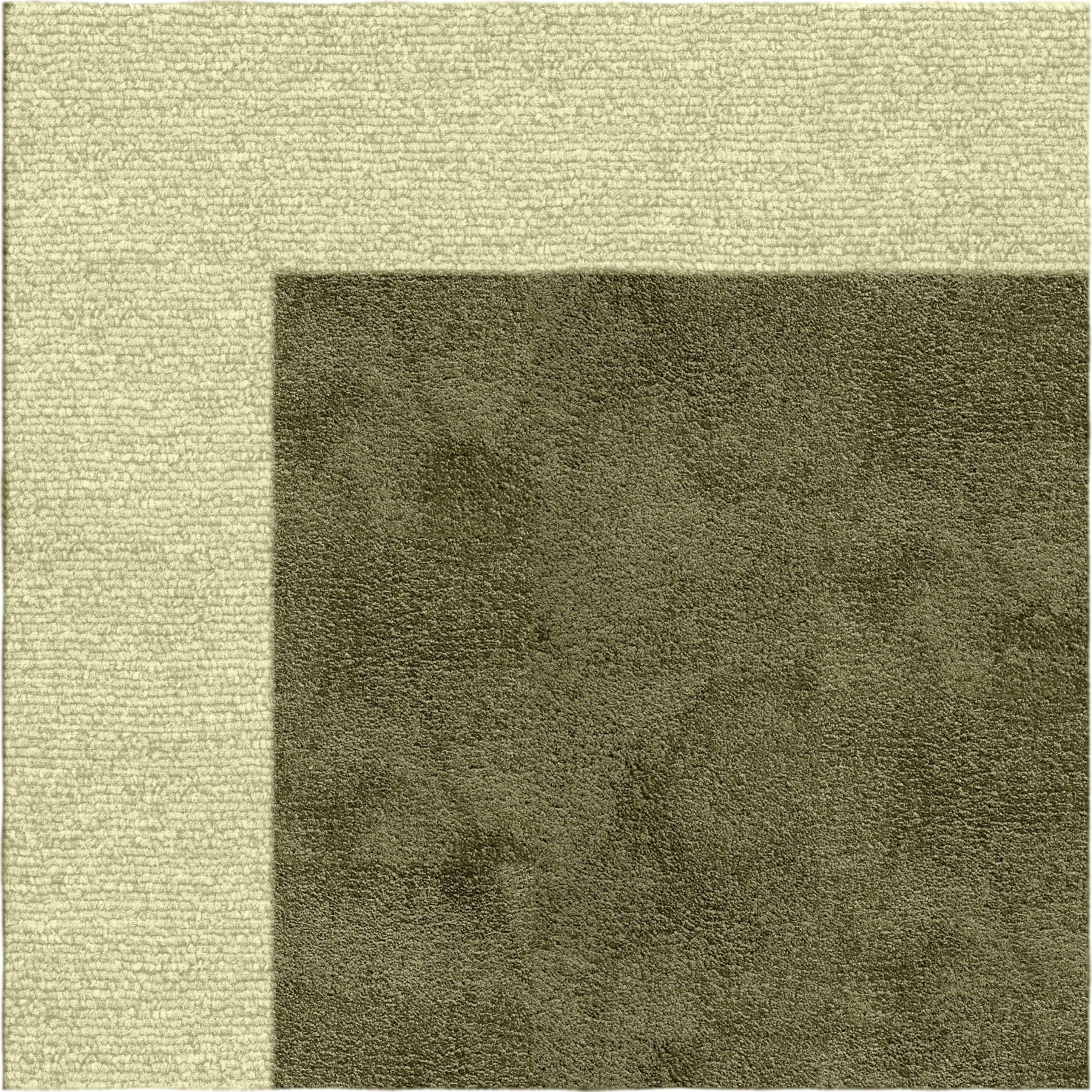Two square samples of textured fabric, one beige and one green, on a white background.