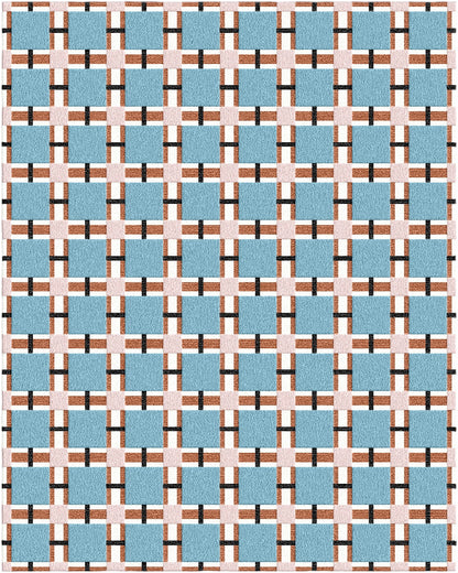 Blue Grid Geometric Rug – Hand-Tufted Wool Carpet with Rust & White Accents | Modern Checkered Pattern