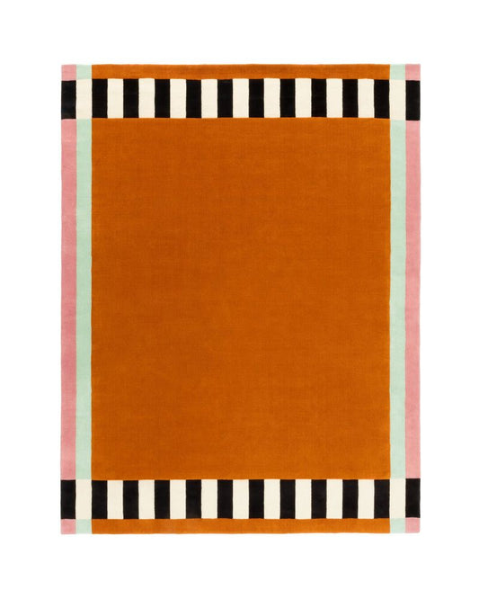 Hand-Tufted Geometric Border Rug – Orange Center with Candy Striped Frame | 8x10