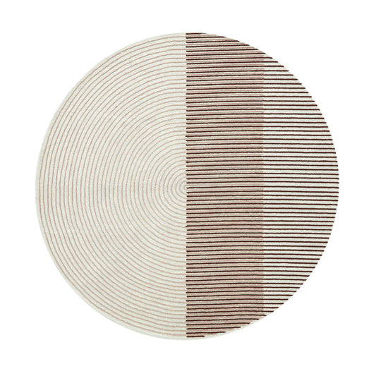 Modern Minimalist Round Rug – Half Concentric & Half Linear Wool Design