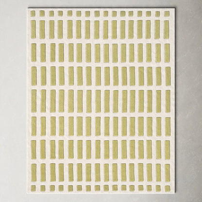 Hand-Tufted Wool Rug – Grid Pattern in Olive Green and Ivory