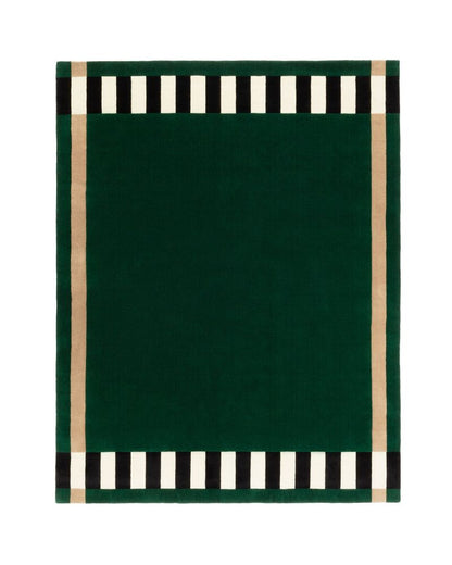 Hand-Tufted Wool Rug – Green Center with Striped Border
