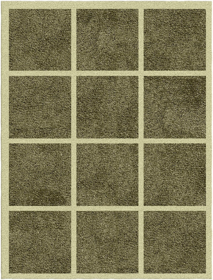 Minimalist Grid Wool Rug – Olive & Beige | Hand-Tufted Modern Carpet by DeKnots