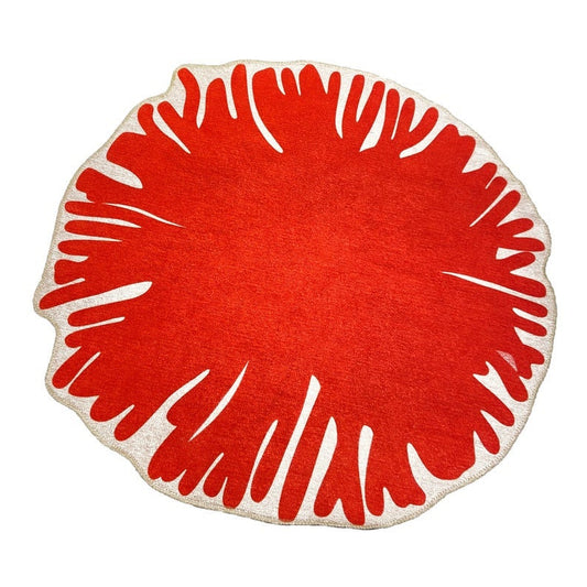 Bold Red Abstract Round Hand-Tufted Wool Rug – Modern Art-Inspired Floor Decor